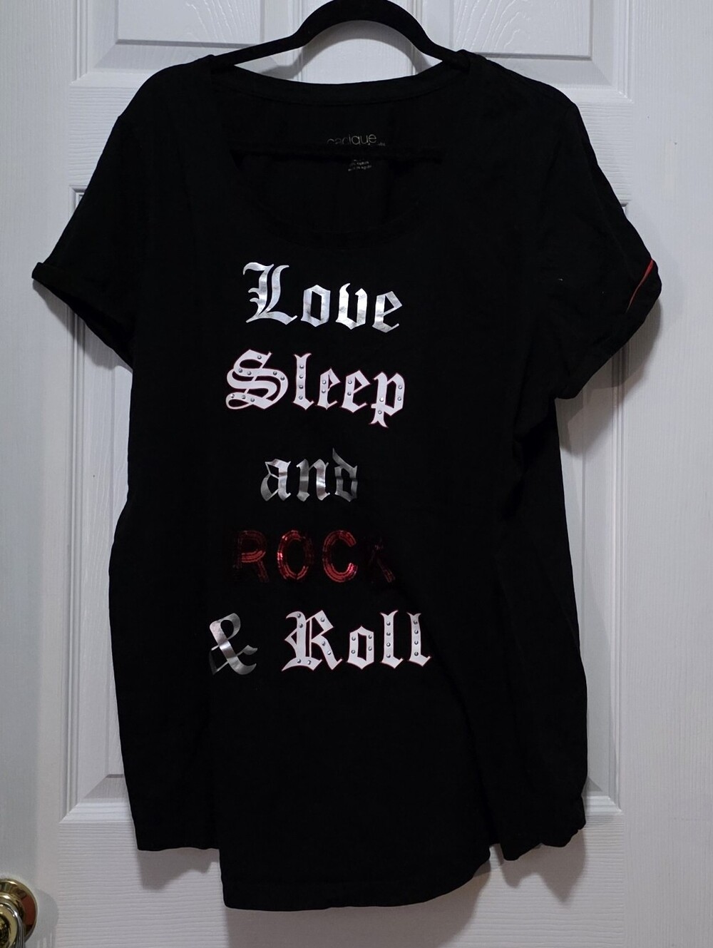 Women’s Black 'Love Sleep and Rock & Roll' Graphic Sleep Tee